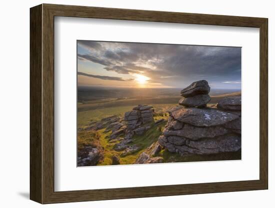 Sunset over Arm's Tor, Dartmoor National Park, Devon, England. Summer (August)-Adam Burton-Framed Photographic Print