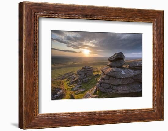 Sunset over Arm's Tor, Dartmoor National Park, Devon, England. Summer (August)-Adam Burton-Framed Photographic Print