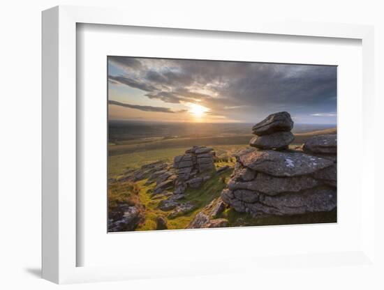 Sunset over Arm's Tor, Dartmoor National Park, Devon, England. Summer (August)-Adam Burton-Framed Photographic Print