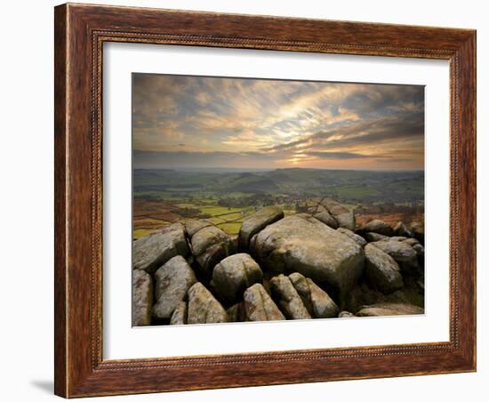 Sunset over Baslow, Curbar Edge, Peak District National Park, Derbyshire, England, United Kingdom, -Chris Hepburn-Framed Photographic Print