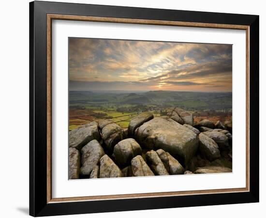 Sunset over Baslow, Curbar Edge, Peak District National Park, Derbyshire, England, United Kingdom, -Chris Hepburn-Framed Photographic Print