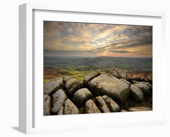 Sunset over Baslow, Curbar Edge, Peak District National Park, Derbyshire, England, United Kingdom, -Chris Hepburn-Framed Photographic Print