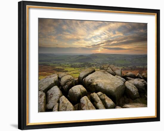 Sunset over Baslow, Curbar Edge, Peak District National Park, Derbyshire, England, United Kingdom, -Chris Hepburn-Framed Photographic Print