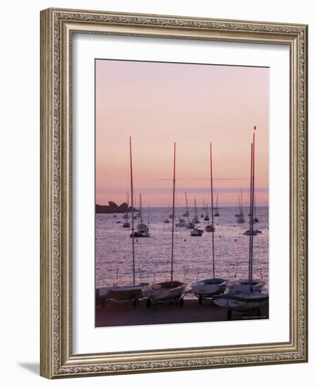 Sunset Over Boats, Tregastel, Cote De Granit Rose, Cotes d'Armor, Brittany, France-David Hughes-Framed Photographic Print