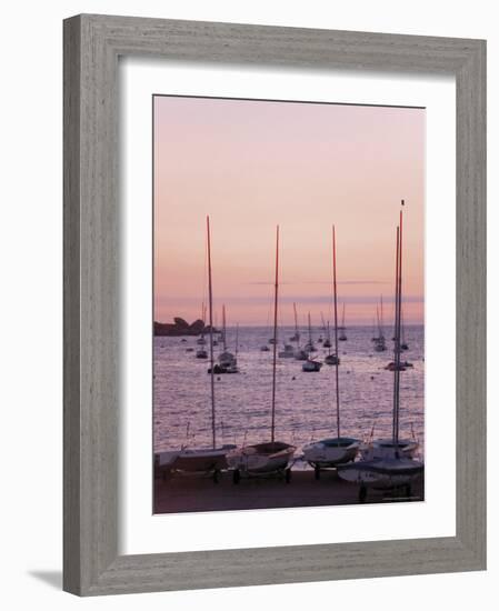 Sunset Over Boats, Tregastel, Cote De Granit Rose, Cotes d'Armor, Brittany, France-David Hughes-Framed Photographic Print