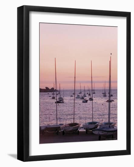 Sunset Over Boats, Tregastel, Cote De Granit Rose, Cotes d'Armor, Brittany, France-David Hughes-Framed Photographic Print