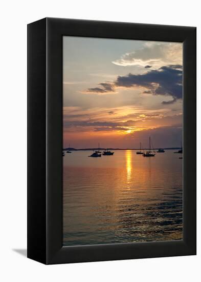 Sunset over Caribbean Sea, Georgetown, Great Exumand, Bahamas-null-Framed Premier Image Canvas