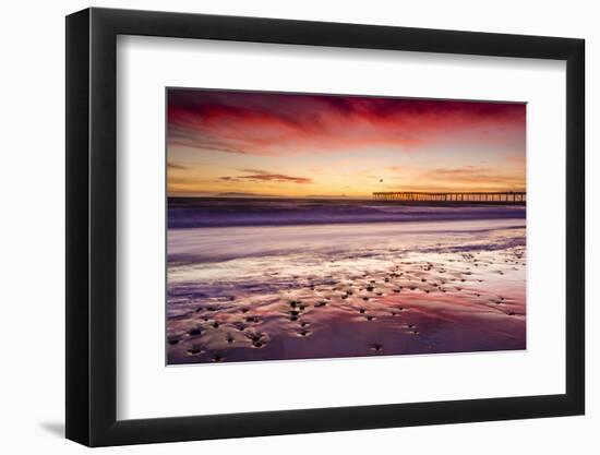 Sunset over Channel Islands and Ventura Pier from San Buenaventura State Beach, Ventura, California-Russ Bishop-Framed Photographic Print