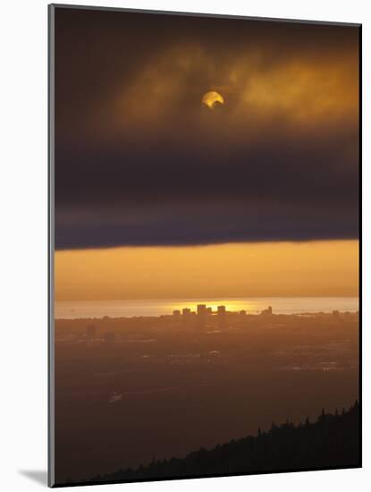 Sunset over Cook Inlet and Downtown Anchorage, Alaska.-Ethan Welty-Mounted Photographic Print