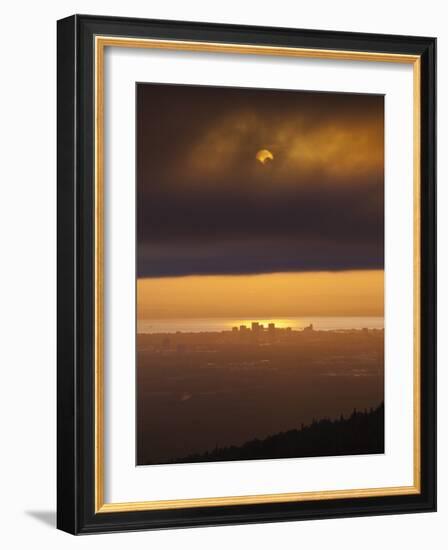 Sunset over Cook Inlet and Downtown Anchorage, Alaska.-Ethan Welty-Framed Photographic Print