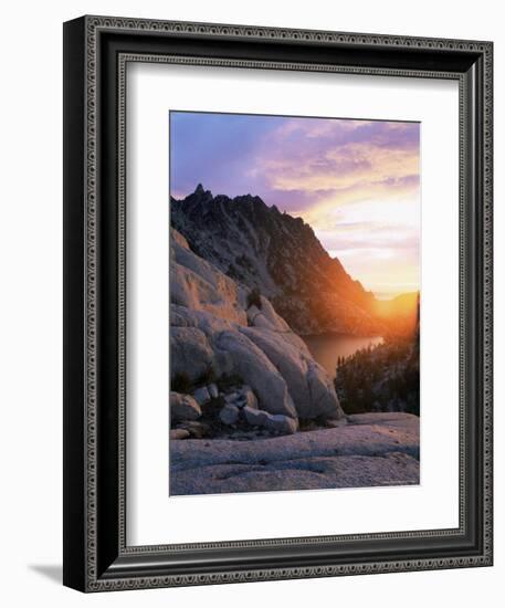 Sunset Over Granite Rock and Alpine Lakes, Goat Rocks, Cascades, Washington State, USA-Aaron McCoy-Framed Photographic Print