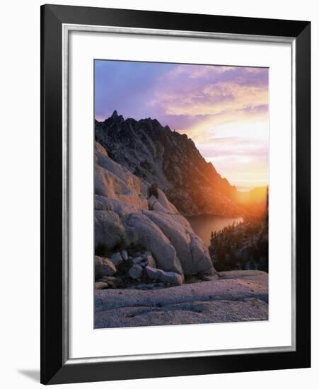 Sunset Over Granite Rock and Alpine Lakes, Goat Rocks, Cascades, Washington State, USA-Aaron McCoy-Framed Photographic Print