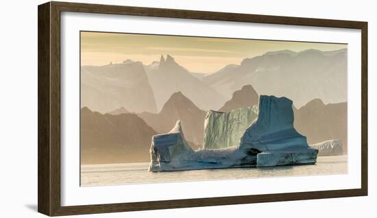 Sunset over Icebergs. Icebergs drifting in Scoresbysund, Sermersooq Municipality, Greenland-Panoramic Images-Framed Photographic Print