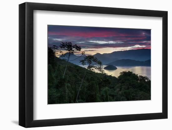 Sunset over Ilha Redonda, Ubatuba, Brazil, with the Serra Do Mar Mountains-Alex Saberi-Framed Photographic Print