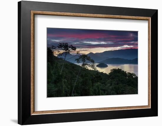 Sunset over Ilha Redonda, Ubatuba, Brazil, with the Serra Do Mar Mountains-Alex Saberi-Framed Photographic Print