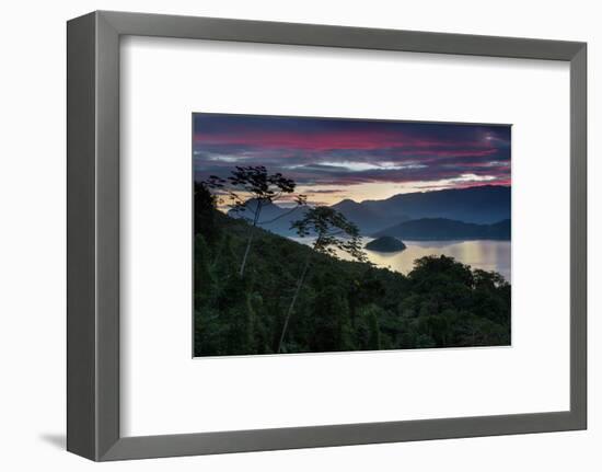 Sunset over Ilha Redonda, Ubatuba, Brazil, with the Serra Do Mar Mountains-Alex Saberi-Framed Photographic Print