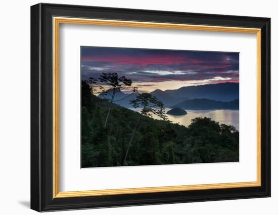 Sunset over Ilha Redonda, Ubatuba, Brazil, with the Serra Do Mar Mountains-Alex Saberi-Framed Photographic Print