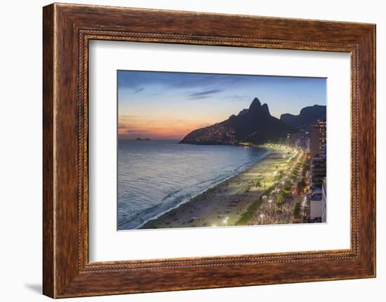 Sunset over Ipanema Beach and Dois Irmaos (Two Brothers) mountain, Rio de Janeiro, Brazil, South Am-Gavin Hellier-Framed Photographic Print