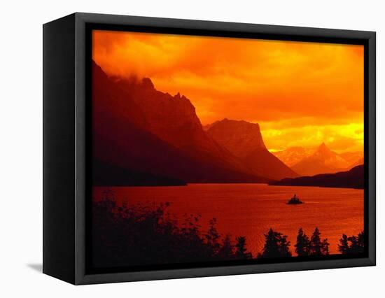 Sunset Over Lake in Glacier National Park-Mick Roessler-Framed Premier Image Canvas