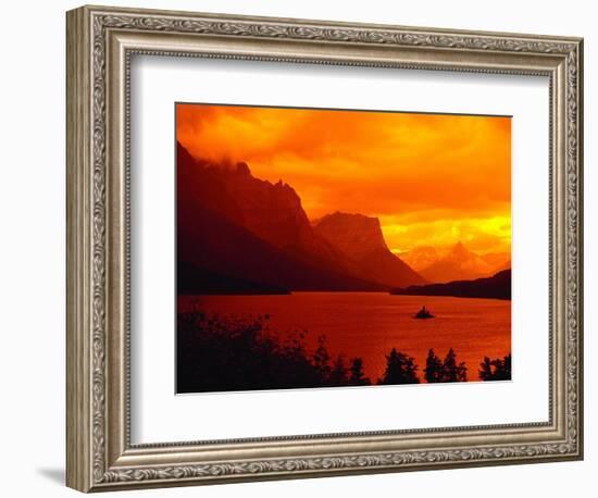 Sunset Over Lake in Glacier National Park-Mick Roessler-Framed Photographic Print