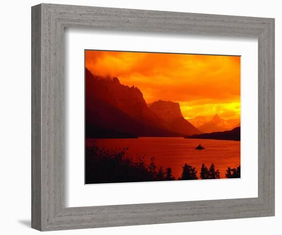 Sunset Over Lake in Glacier National Park-Mick Roessler-Framed Photographic Print