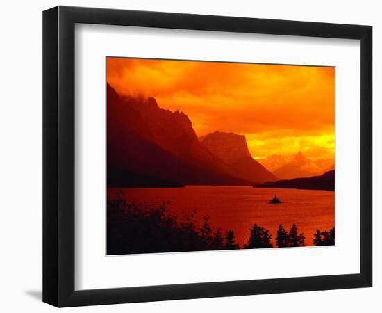 Sunset Over Lake in Glacier National Park-Mick Roessler-Framed Photographic Print