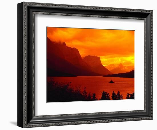 Sunset Over Lake in Glacier National Park-Mick Roessler-Framed Photographic Print