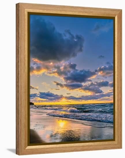 Sunset over Lake Superior, Keweenaw Peninsula, Upper Peninsula, Alger County, Michigan, USA-null-Framed Premier Image Canvas