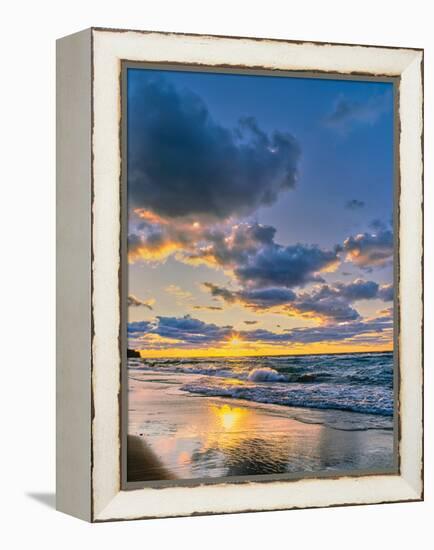 Sunset over Lake Superior, Keweenaw Peninsula, Upper Peninsula, Alger County, Michigan, USA-null-Framed Premier Image Canvas