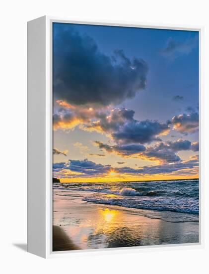 Sunset over Lake Superior, Keweenaw Peninsula, Upper Peninsula, Alger County, Michigan, USA-null-Framed Premier Image Canvas