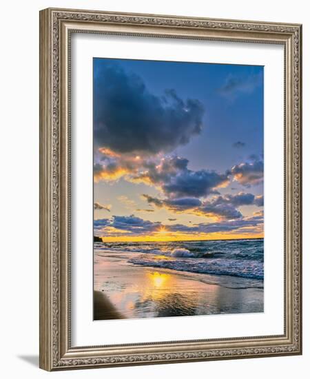 Sunset over Lake Superior, Keweenaw Peninsula, Upper Peninsula, Alger County, Michigan, USA-null-Framed Photographic Print