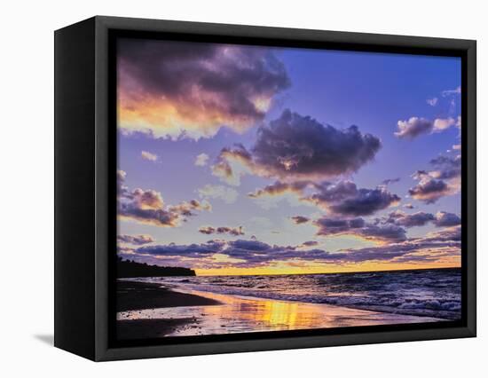 Sunset over Lake Superior, Keweenaw Peninsula, Upper Peninsula, Alger County, Michigan, USA-null-Framed Premier Image Canvas
