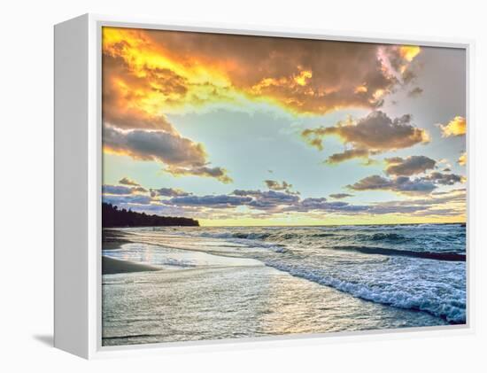 Sunset over Lake Superior, Keweenaw Peninsula, Upper Peninsula, Alger County, Michigan, USA-null-Framed Premier Image Canvas