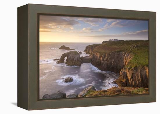 Sunset over Land's End on the western tip of Cornwall, England. Autumn (September) 2015.-Adam Burton-Framed Premier Image Canvas