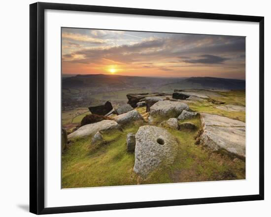 Sunset over Millstones, Froggatt and Curbar Edge, Peak District National Park, Derbyshire, England,-Chris Hepburn-Framed Photographic Print