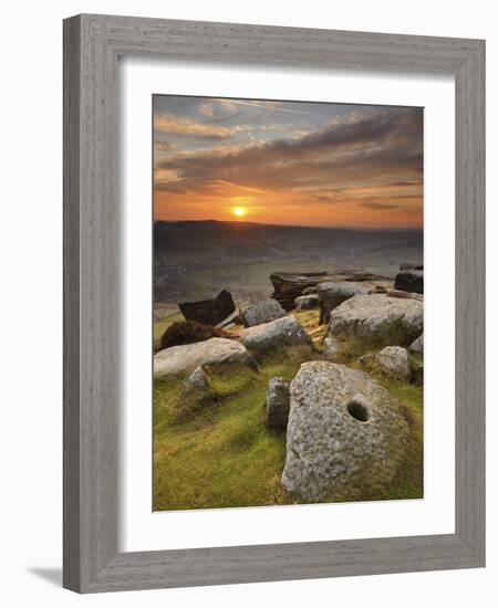 Sunset over Millstones, Froggatt and Curbar Edge, Peak District National Park, Derbyshire, England,-Chris Hepburn-Framed Photographic Print