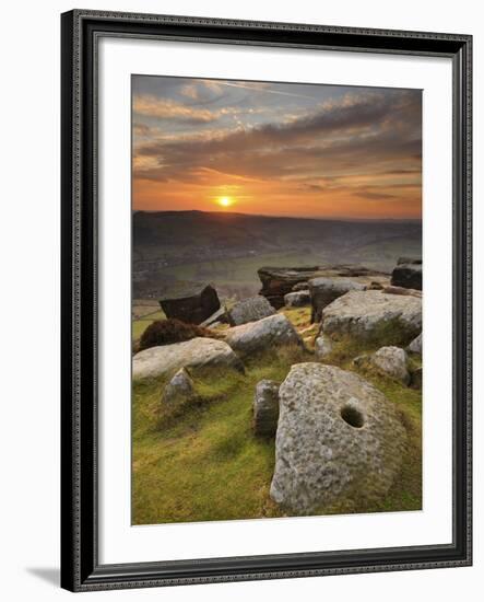 Sunset over Millstones, Froggatt and Curbar Edge, Peak District National Park, Derbyshire, England,-Chris Hepburn-Framed Photographic Print