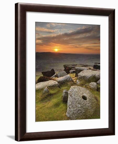 Sunset over Millstones, Froggatt and Curbar Edge, Peak District National Park, Derbyshire, England,-Chris Hepburn-Framed Photographic Print