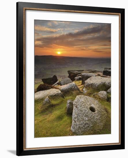 Sunset over Millstones, Froggatt and Curbar Edge, Peak District National Park, Derbyshire, England,-Chris Hepburn-Framed Photographic Print