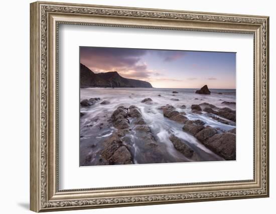 Sunset over Mouthmill Beach on the North Devon coast, Devon, England, United Kingdom, Europe-Adam Burton-Framed Photographic Print