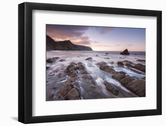 Sunset over Mouthmill Beach on the North Devon coast, Devon, England, United Kingdom, Europe-Adam Burton-Framed Photographic Print