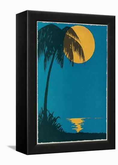 Sunset over Ocean with Palm Tree-null-Framed Stretched Canvas