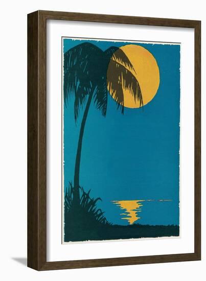 Sunset over Ocean with Palm Tree-null-Framed Art Print