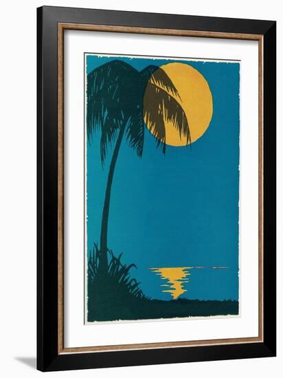 Sunset over Ocean with Palm Tree-null-Framed Art Print