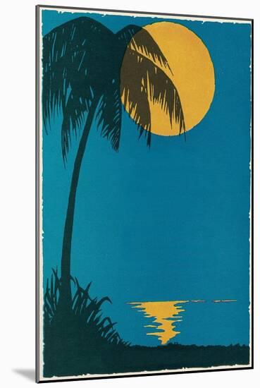 Sunset over Ocean with Palm Tree-null-Mounted Art Print