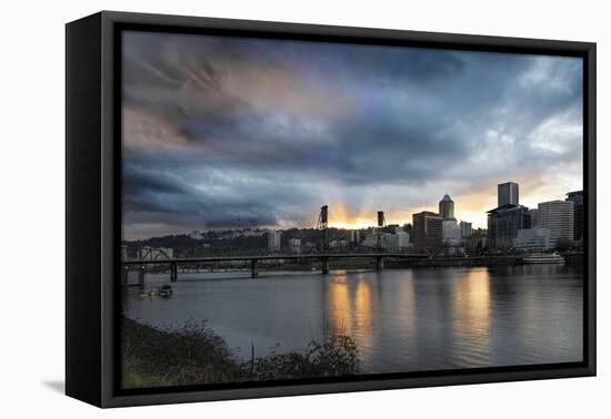 Sunset over Portland Willamette River-jpldesigns-Framed Premier Image Canvas