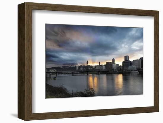 Sunset over Portland Willamette River-jpldesigns-Framed Photographic Print