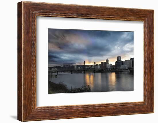 Sunset over Portland Willamette River-jpldesigns-Framed Photographic Print