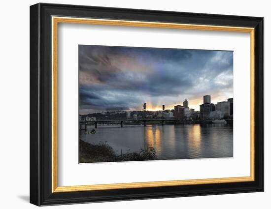 Sunset over Portland Willamette River-jpldesigns-Framed Photographic Print