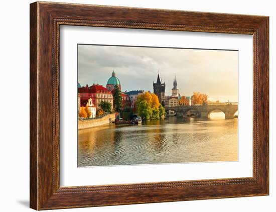 Sunset over Prague & Vlatava-null-Framed Art Print